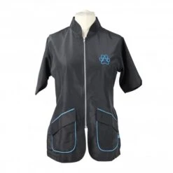 Groomers Mandarin Collar Jacket - Black With Blue Piping