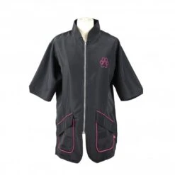 Groomers Mandarin Collar Jacket - Black With Pink Piping