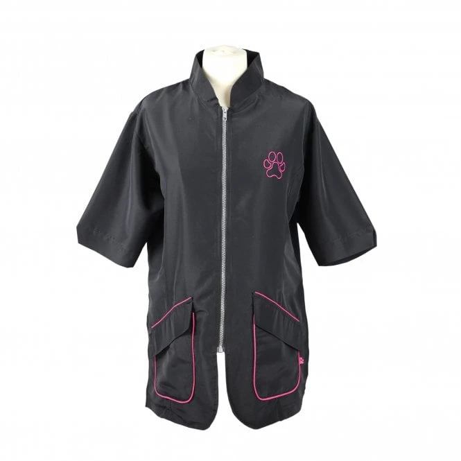 Groomers Mandarin Collar Jacket - Black With Pink Piping 1 Groomers Mandarin Collar Jacket - Black With Pink Piping